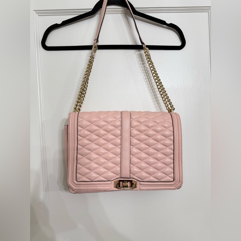 Rebecca Minkoff Quilted Blush Leather Shoulder Bag with Gold Chain